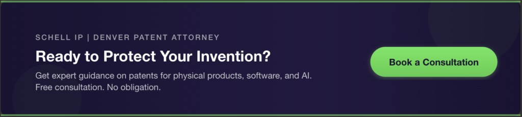 schellip-cta-banner | Schell IP: Premier Patent Law Support Book a free patent consultation with Schell IP, a Denver consumer product patent attorney helping inventors protect physical products, software, and AI innovations.