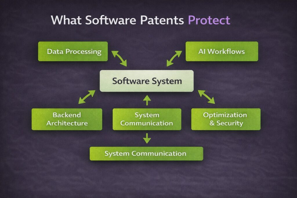 Diagram showing technical components protected by a software patent