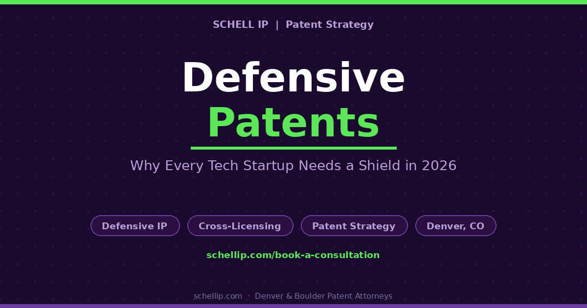 defensive patents strategy for tech startups 2026 Schell IP Denver patent attorney